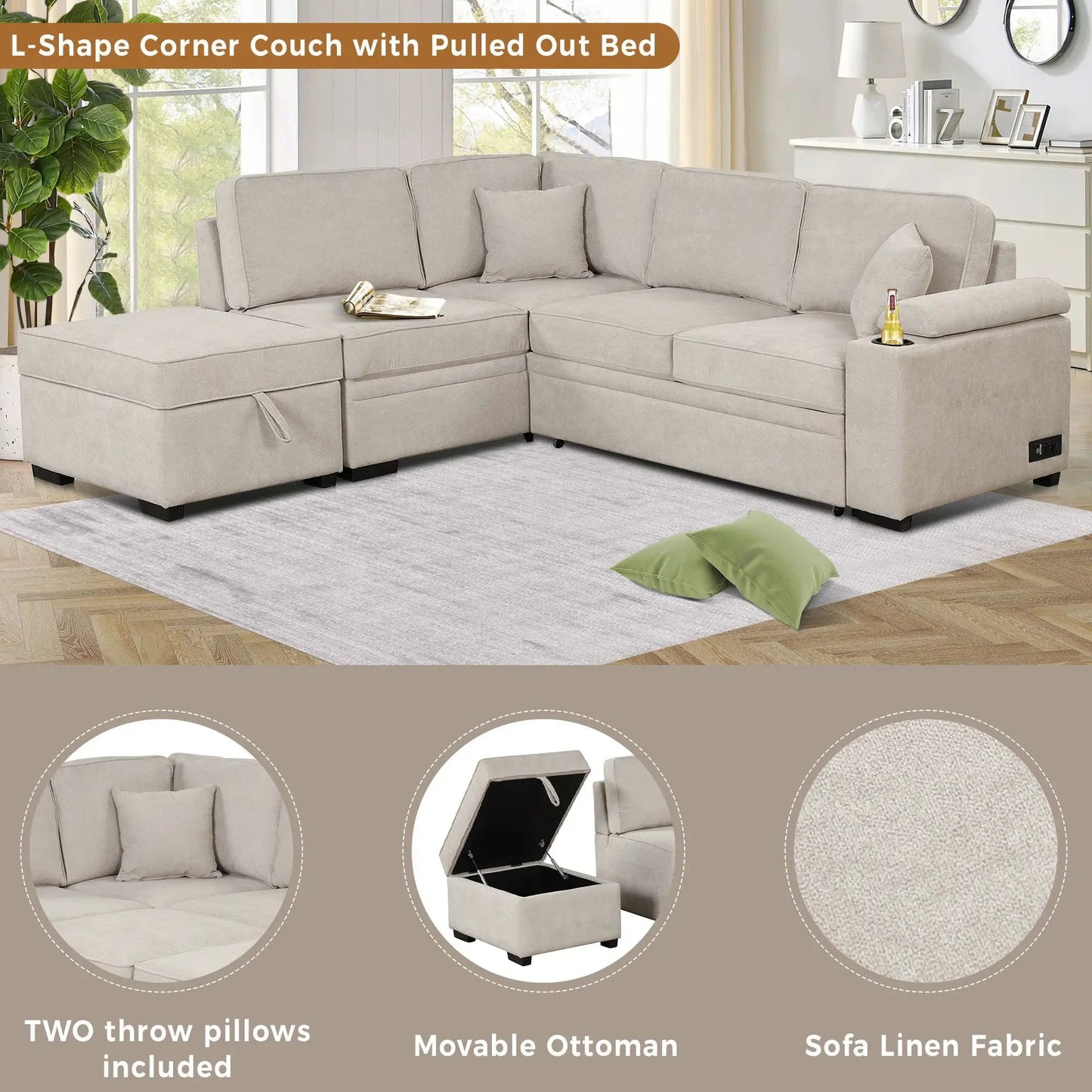 Sleeper Sofa Bed With Storage 2 In 1 Couch