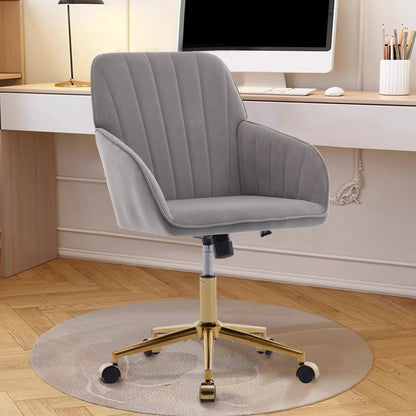 Adjustable ergonomic swivel office chair in gray fabric with vertical channels and gold base on Tampa Home & Garden Store