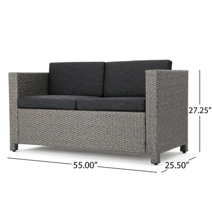 Puerta 4-Piece Outdoor Furniture Set wicker sofa with dark gray cushions by HouseOfZazla on Tampa Home & Garden Store