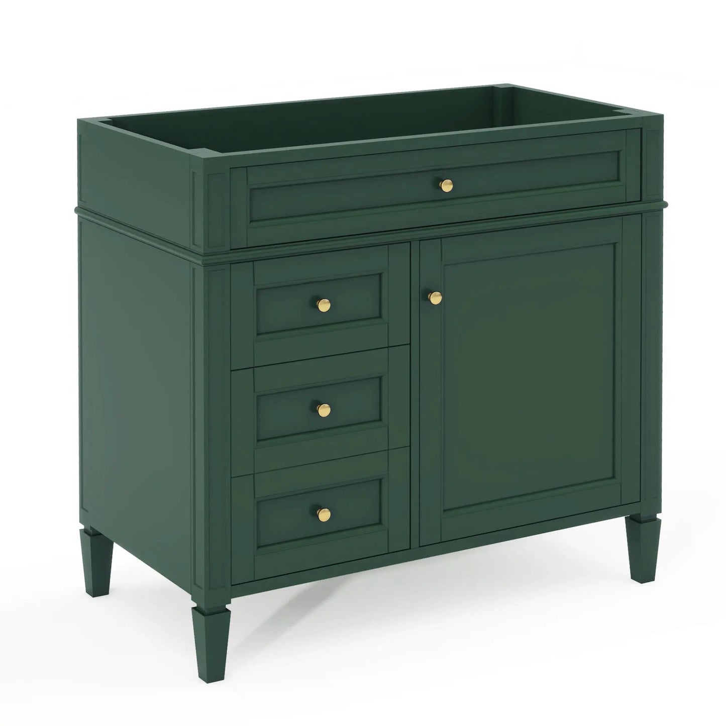 Vanity base in green with 2 drawers and tip-out drawer gold knobs Unique Piece Furniture on Tampa Home & Garden Store