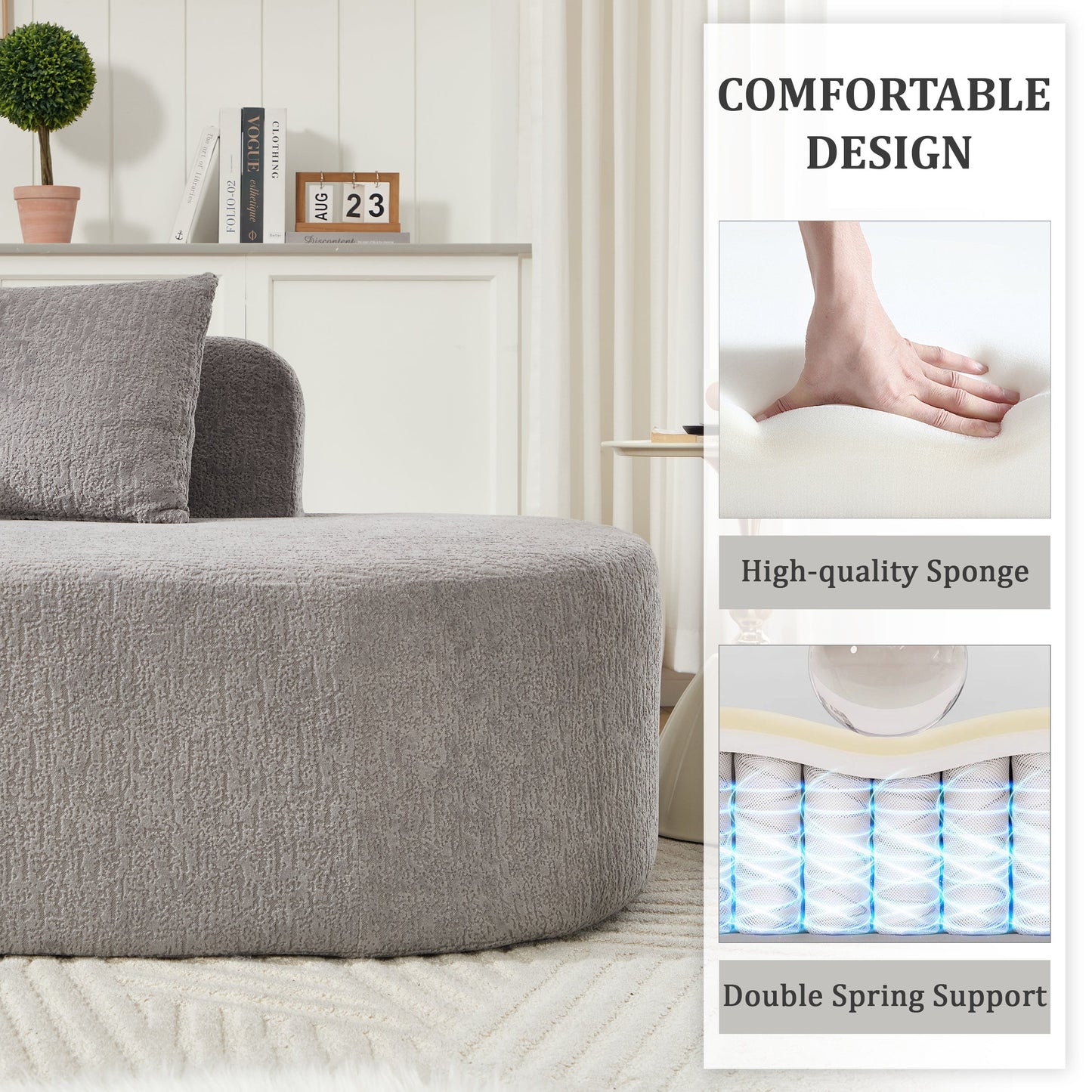Curved Chenille Sectional Sofa and Pillows