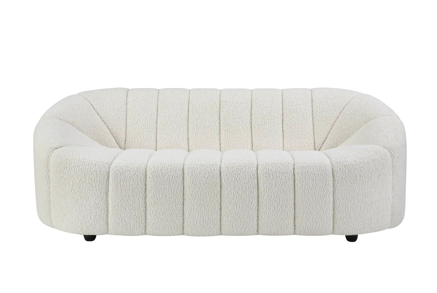 Osmash Teddy Sherpa Sofa white plush upholstery, vertical channel tufting, stationary sofa on Tampa Home & Garden Store