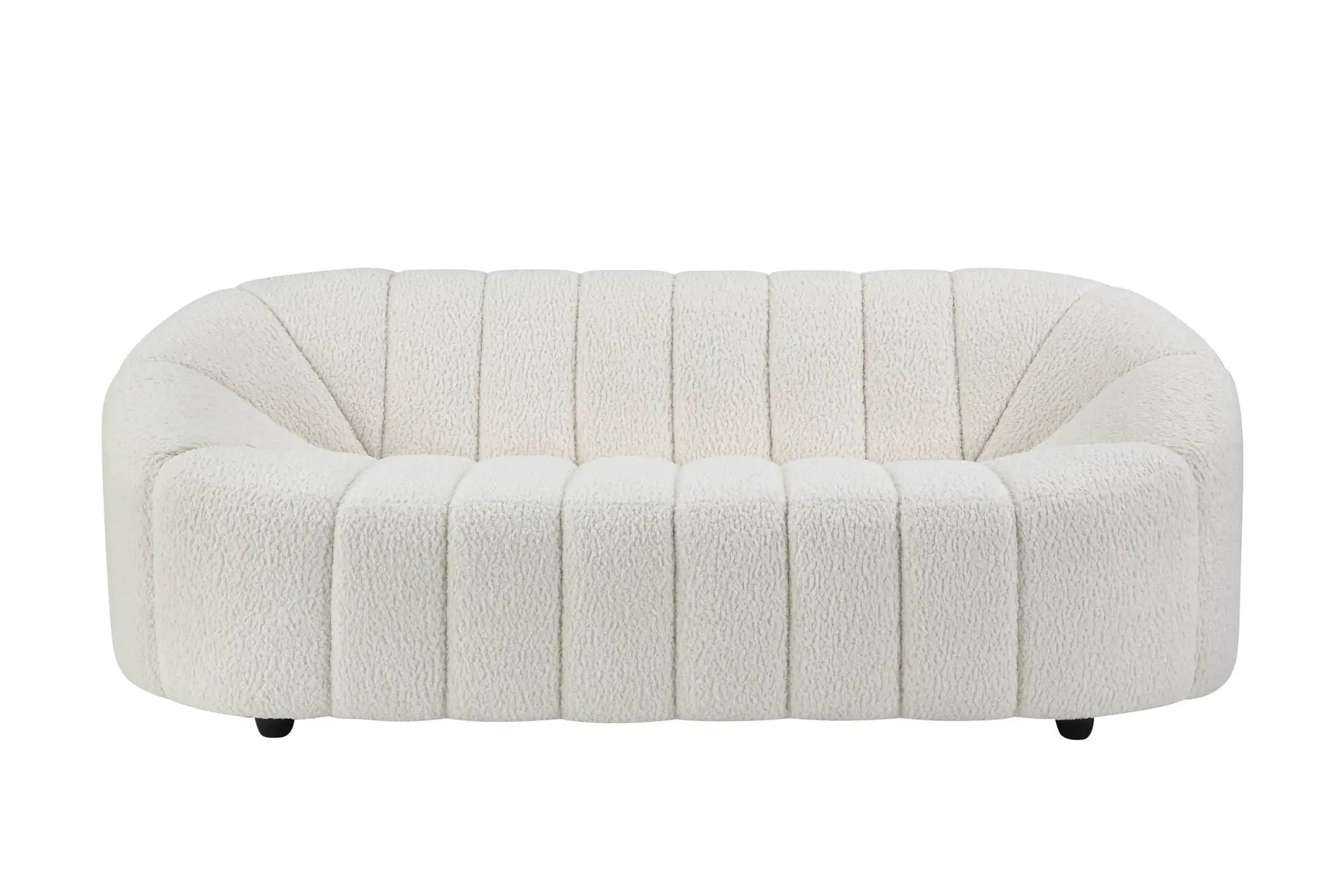 Osmash Teddy Sherpa Sofa white plush upholstery, vertical channel tufting, stationary sofa on Tampa Home & Garden Store