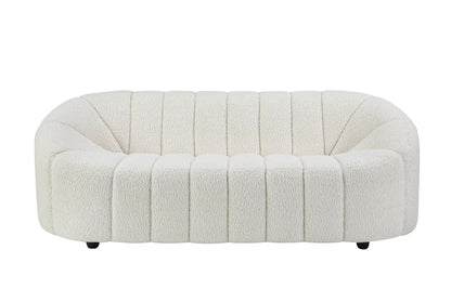 Osmash Teddy Sherpa Sofa white plush upholstery, vertical channel tufting, stationary sofa on Tampa Home & Garden Store