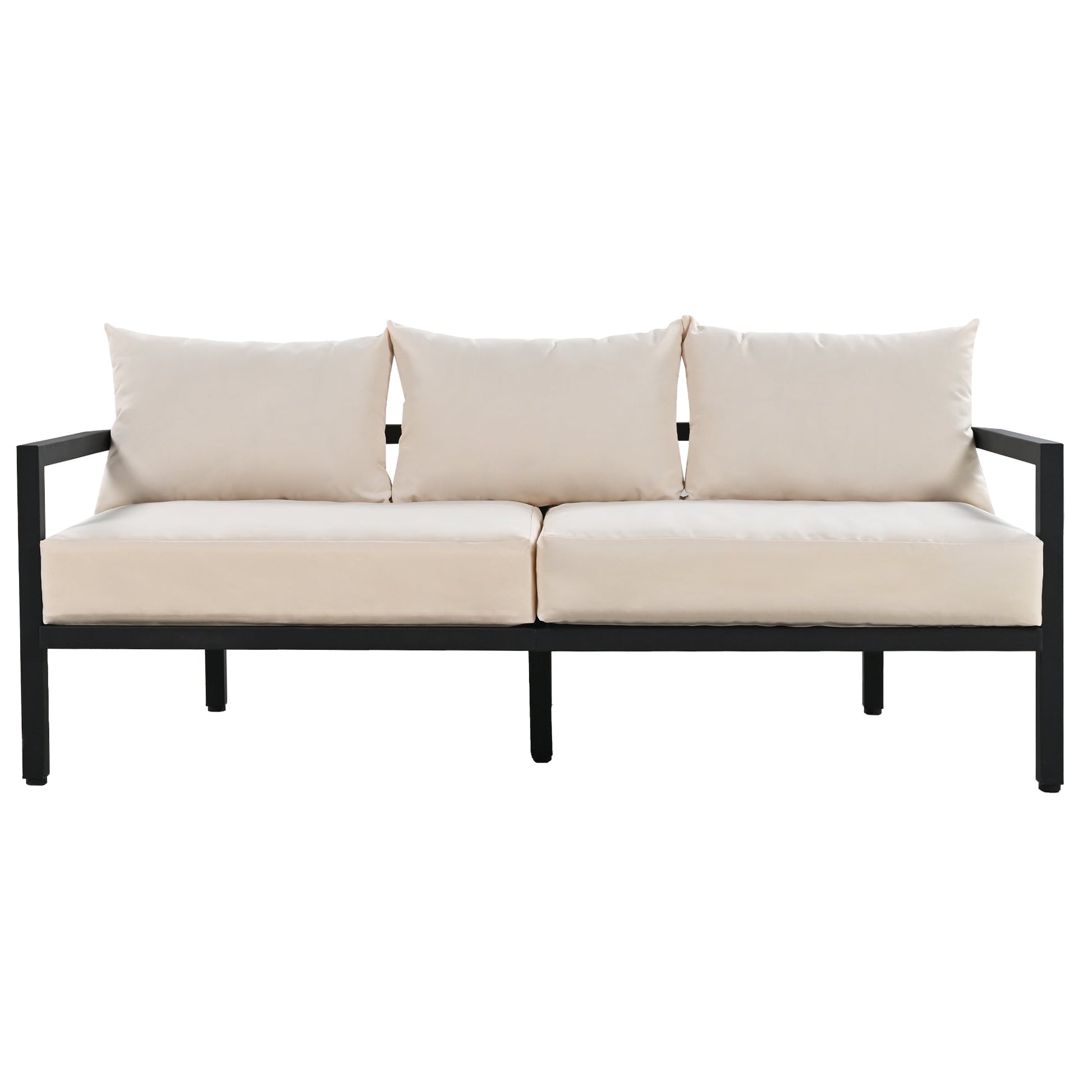 U_Style outdoor steel sofa set with beige cushions and black frame by HouseOfZazla on Tampa Home & Garden Store