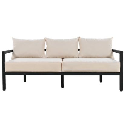 U_Style outdoor steel sofa set with beige cushions and black frame by HouseOfZazla on Tampa Home & Garden Store