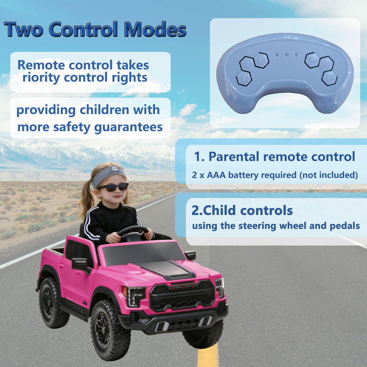12V Kids Ride-On Car Pink by HouseOfZazla with remote control and built-in music player on Tampa Home & Garden Store