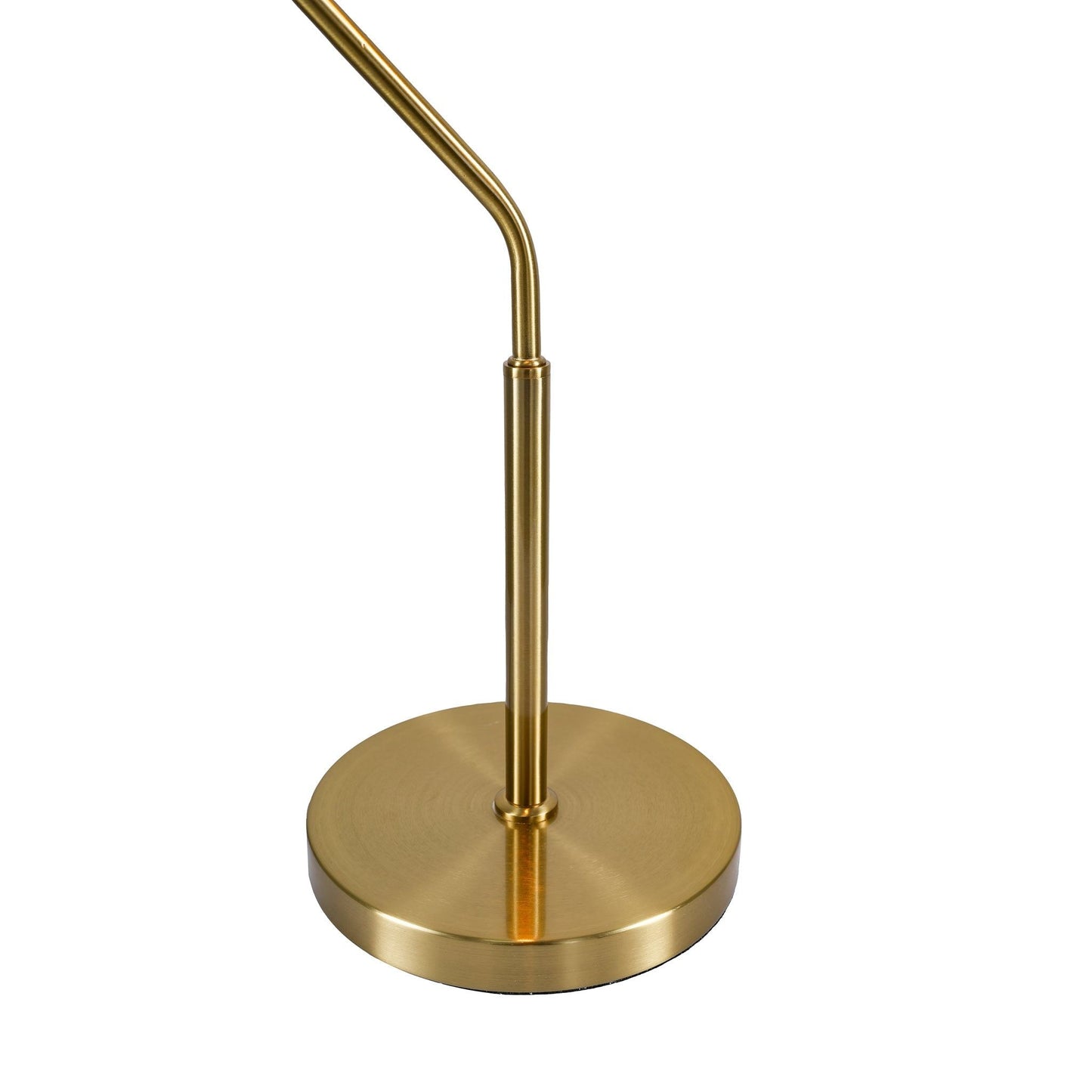 Table lamp in gold-tone finish with curved neck and round base on Tampa Home & Garden Store