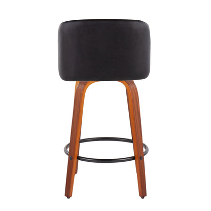 Toriano counter stools set of 2 with black upholstered seats and wooden legs metal footrest on Tampa Home & Garden Store