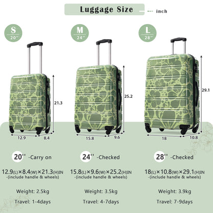 3-Piece hard shell luggage set green floral pattern 20/24/28in HouseOfZazla on Tampa Home & Garden Store