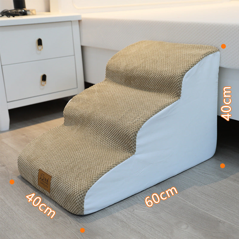 Ladder Bedside Small Dog Cat Ladder by Sell My Stuff, beige carpeted ramp with white sides on Tampa Home & Garden Store