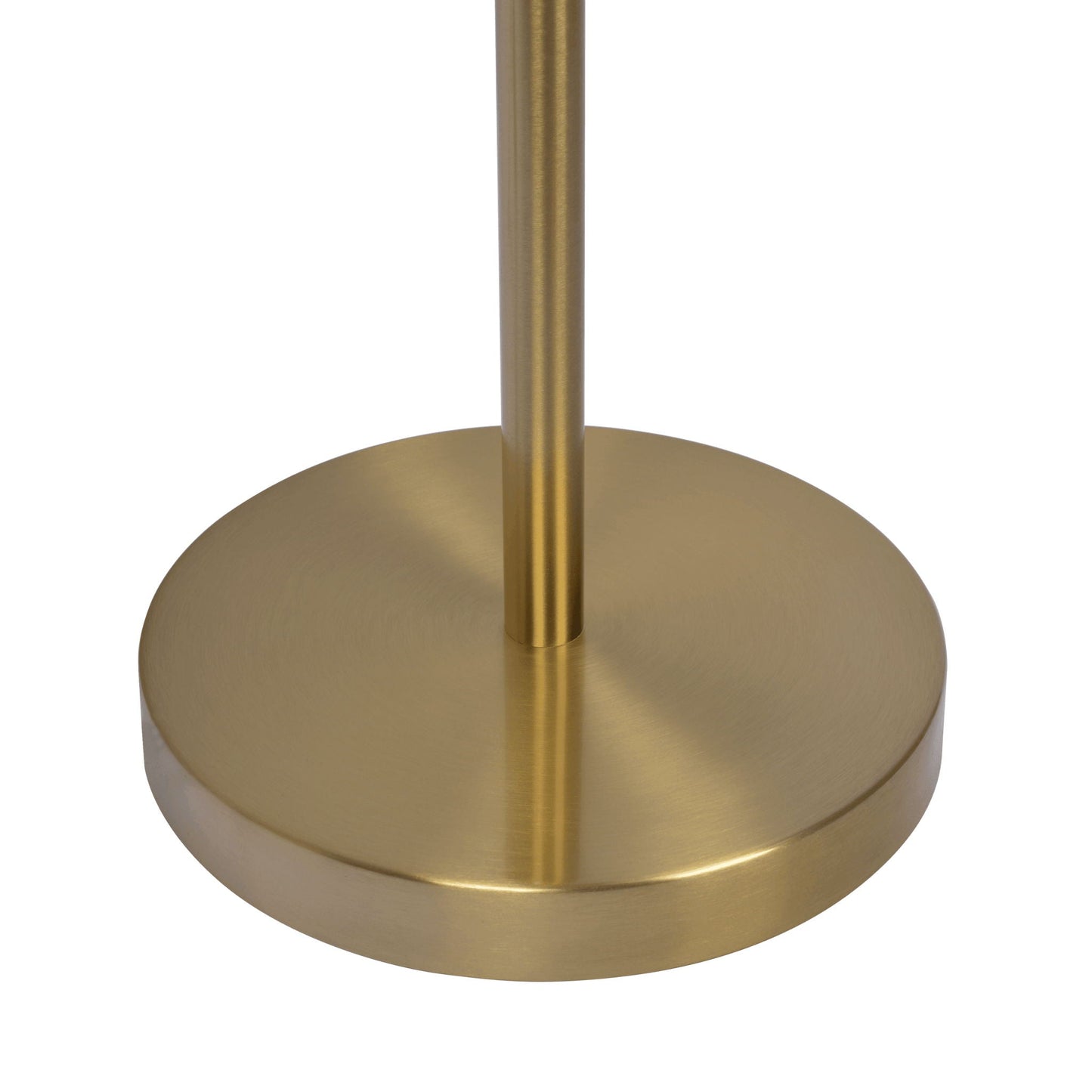 Verve floor lamp gold with round base and tall vertical stem, adjustable LED on Tampa Home & Garden Store