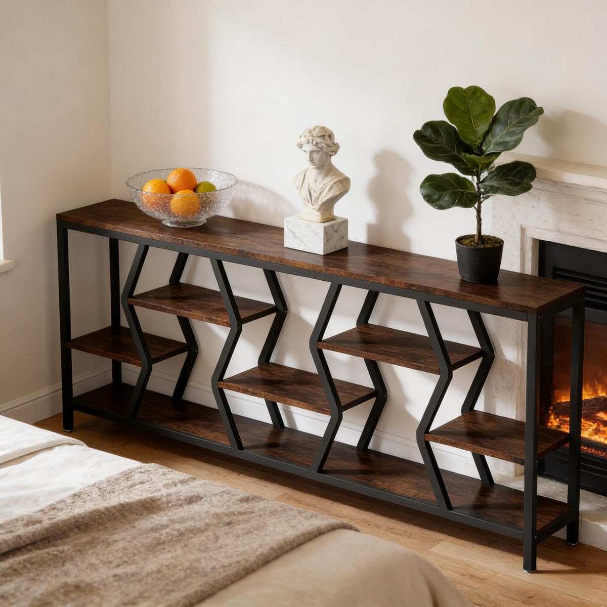 Durable Sofa Console Table with Generous Storage by HouseOfZazla wood top black metal legs on Tampa Home & Garden Store