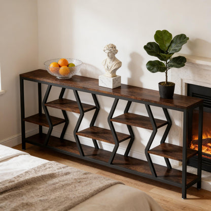 Durable Sofa Console Table with Generous Storage by HouseOfZazla wood top black metal legs on Tampa Home & Garden Store