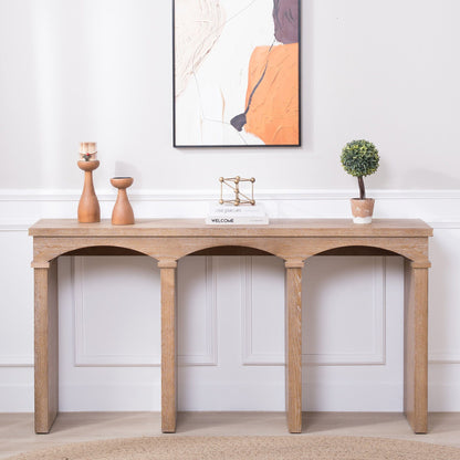 Archway Console Table in antique natural wood with three arched openings and simple decor on Tampa Home & Garden Store