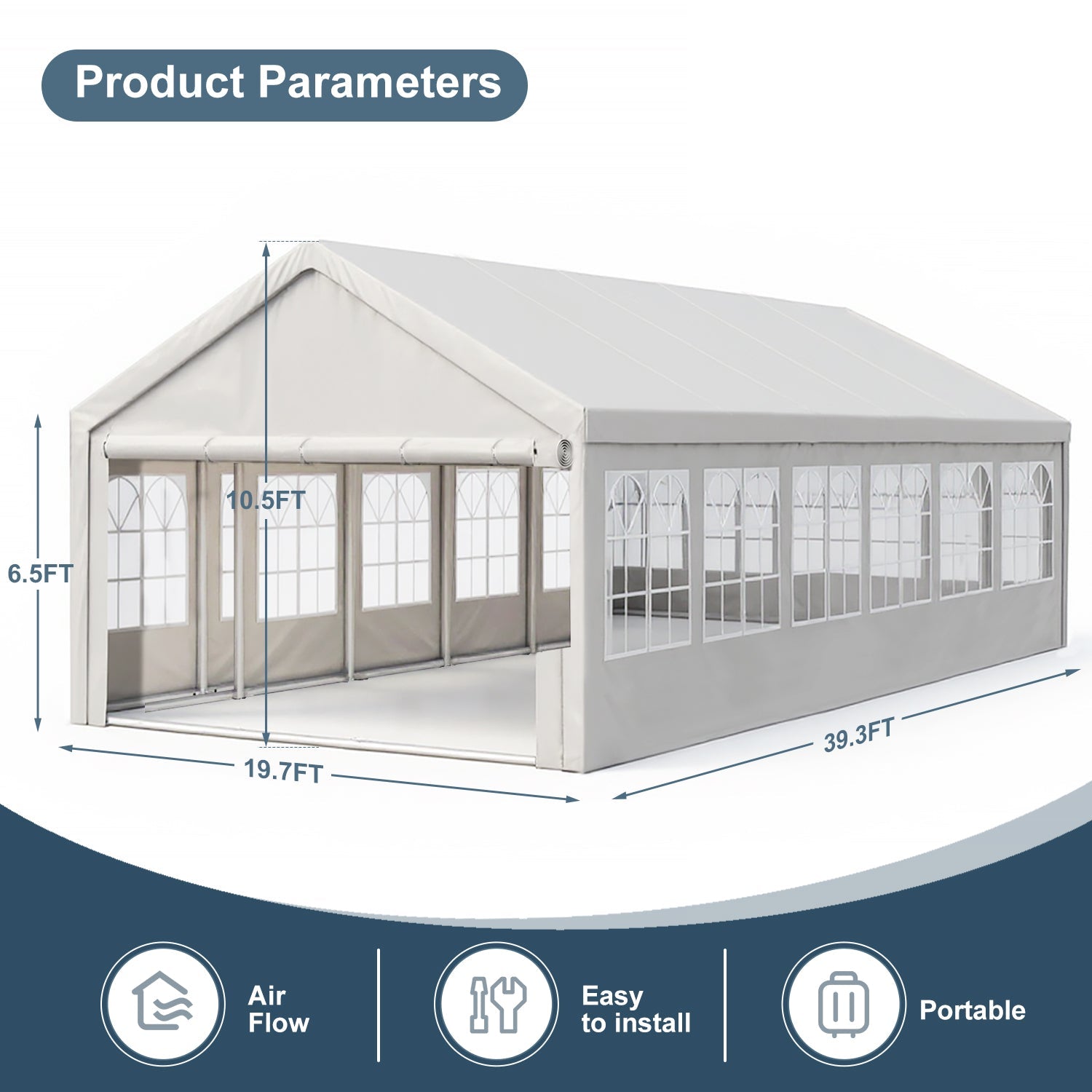 HouseOfZazla 20x40 ft carport canopy party tent with white fabric and arched window walls on Tampa Home & Garden Store