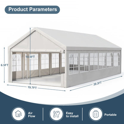 HouseOfZazla 20x40 ft carport canopy party tent with white fabric and arched window walls on Tampa Home & Garden Store