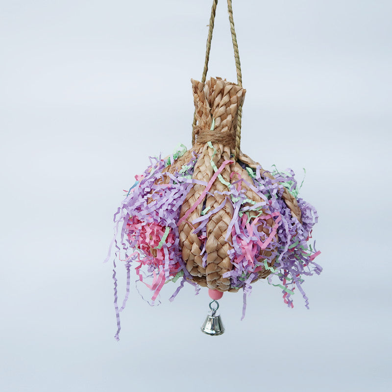 Drawing Straw Rope Toy Parrot Paper natural straw rope with pastel shredded fringe and bell on Tampa Home & Garden Store