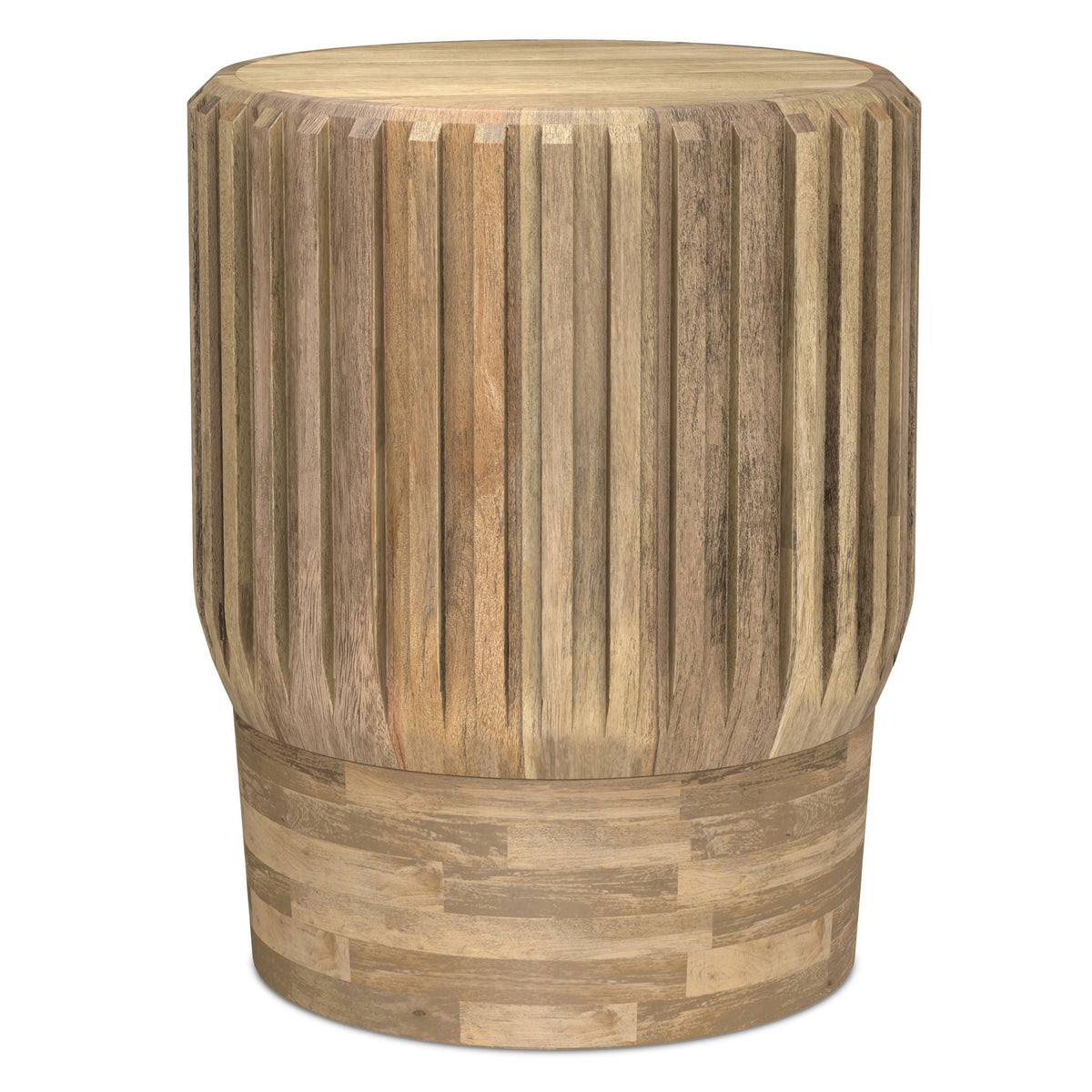Lyall Side Table with Fluted Design, light brown wood, round top by HouseOfZazla on Tampa Home & Garden Store