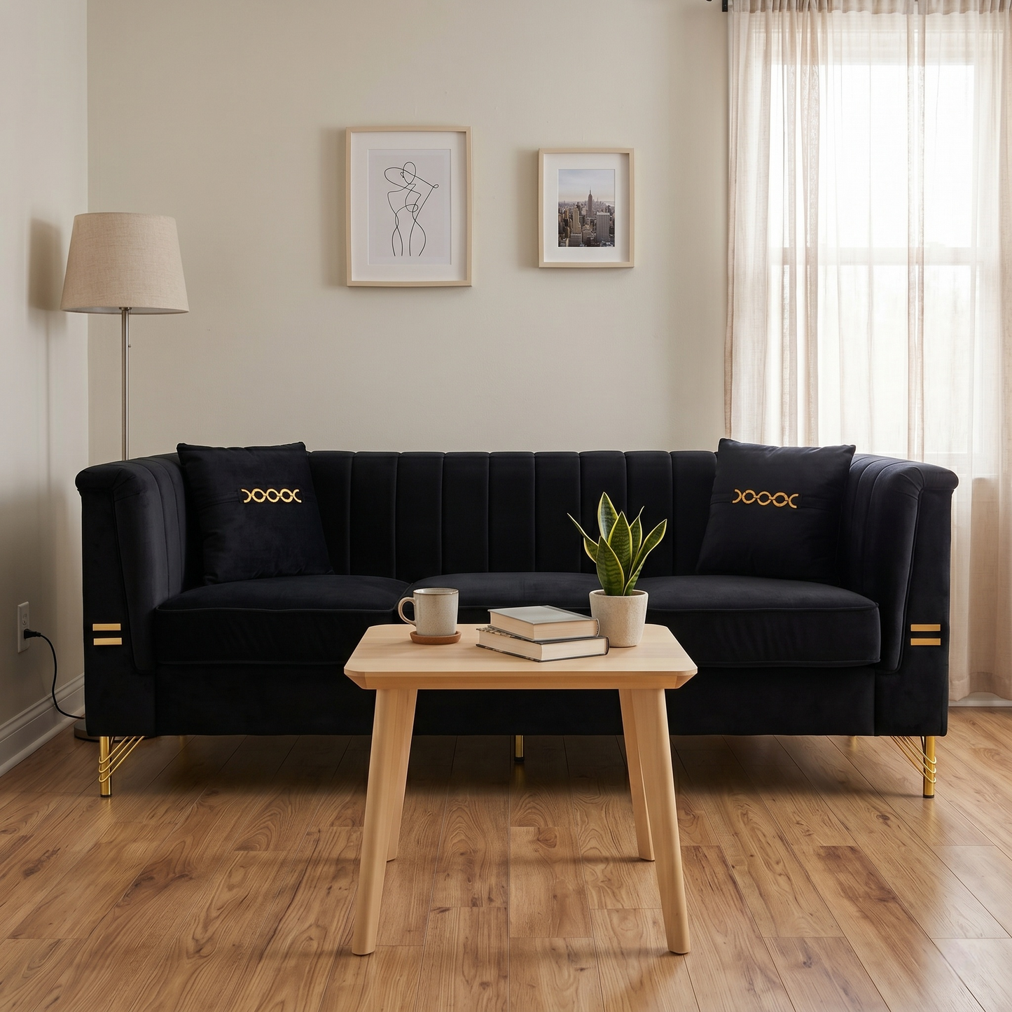 Modern Velvet Three Seater Sofa for Living Rooms