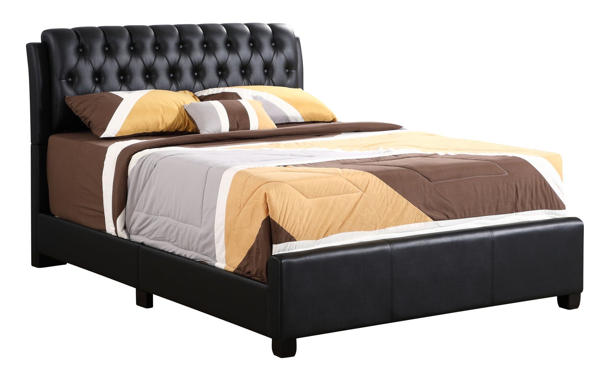 Tufted Upholstered Bed in black faux leather with button-tufted headboard HouseOfZazla on Tampa Home & Garden Store