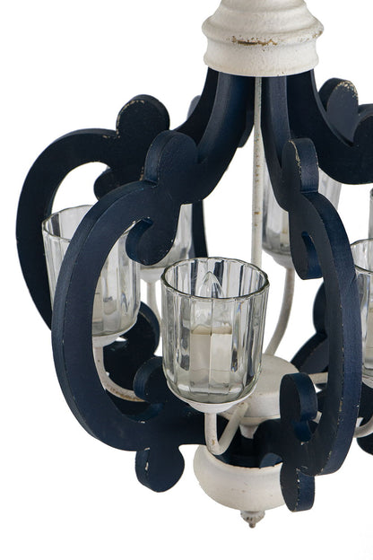 Chandelier HouseOfZazla 6-light farmhouse with navy scroll frame and glass cups on Tampa Home & Garden Store