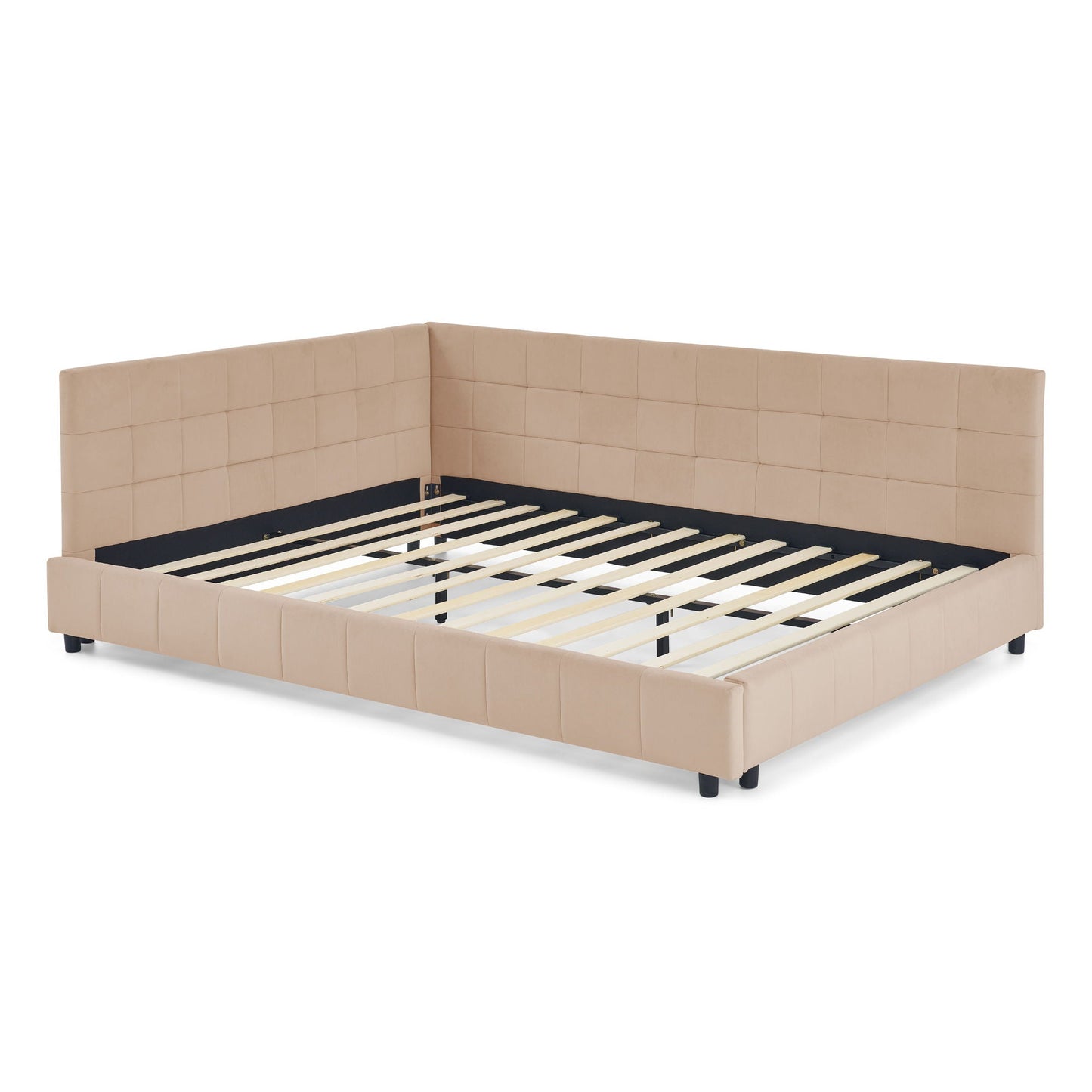Mid Century Storage Upholstered Tufted Bed Frame