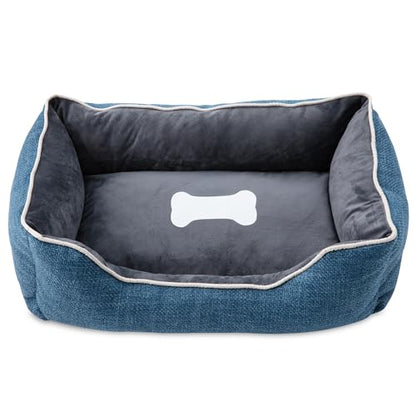 Small Dog Bed by HouseOfZazla with blue exterior and gray plush interior, anti-slip bottom on Tampa Home & Garden Store