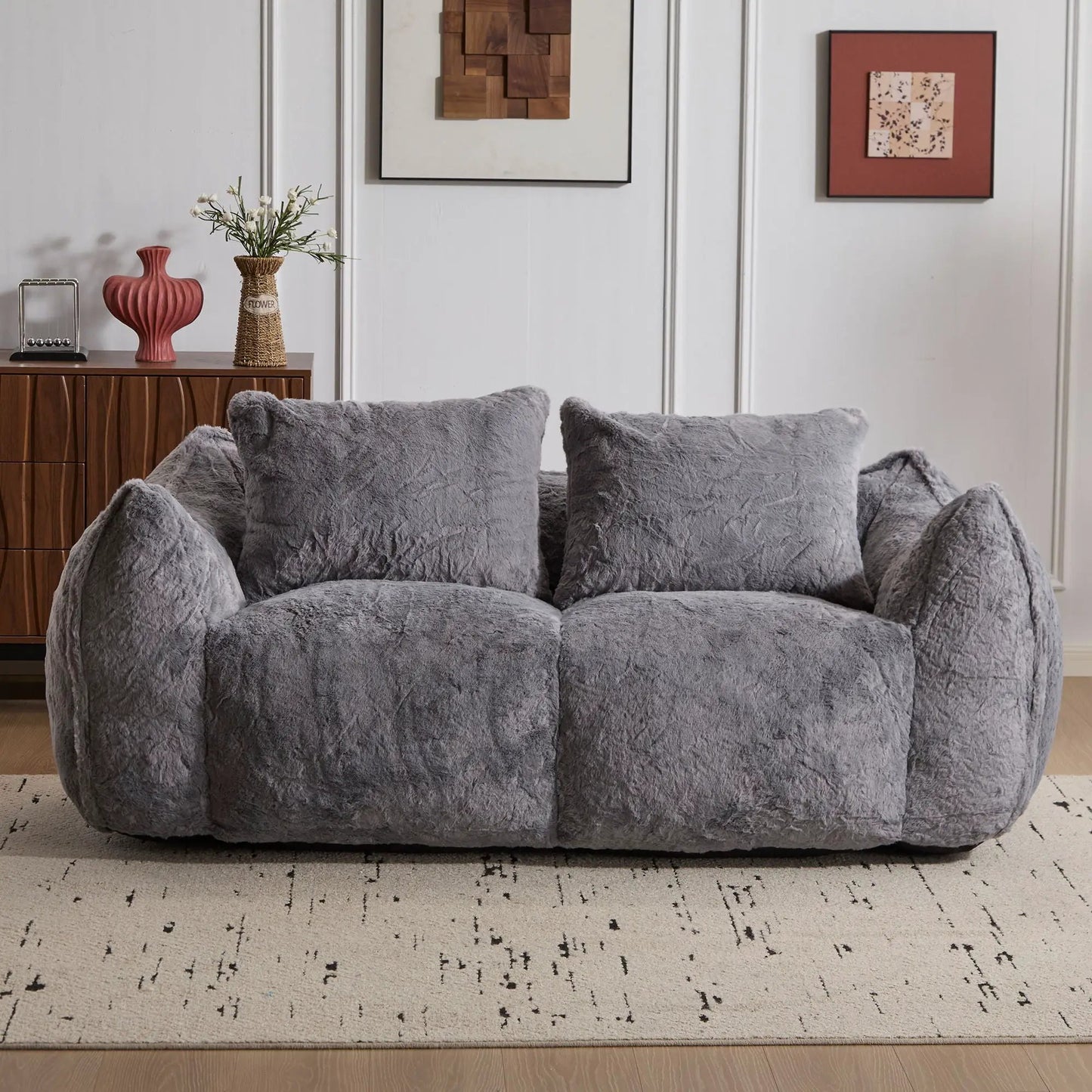 Giant Bean Bag Couch and Fluffy Loveseat