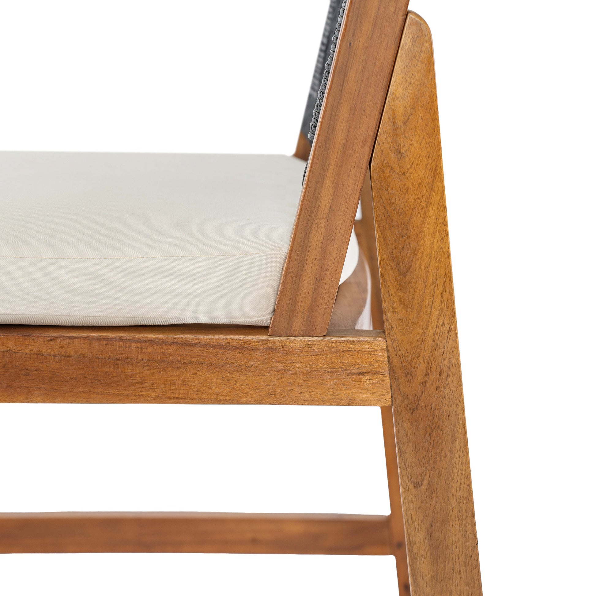 Outdoor bar stool with wooden frame and black woven back beige seat on Tampa Home & Garden Store on Tampa Home & Garden Store