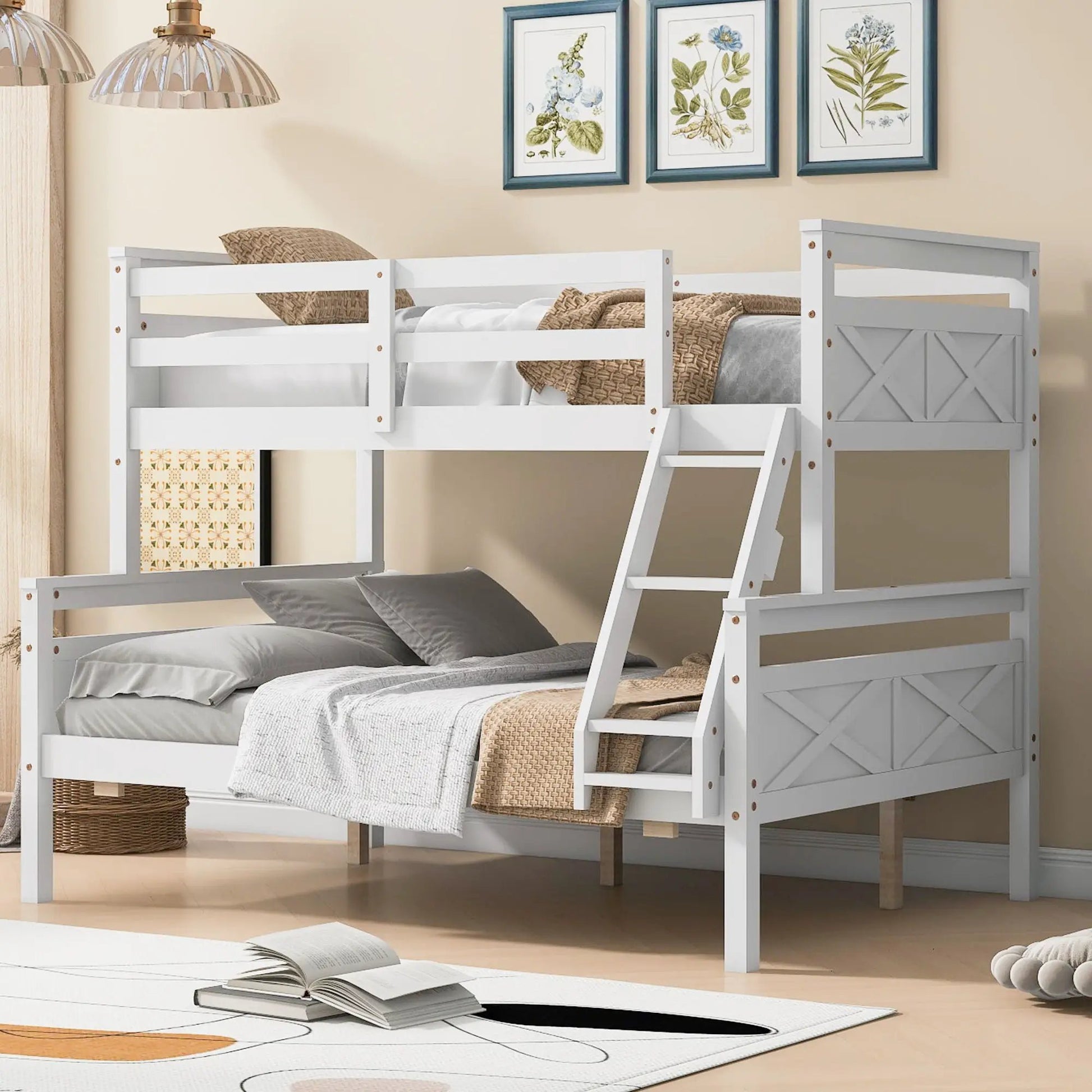 White wooden bunk bed with ladder and safety guardrail by Unique Piece Furniture on Tampa Home & Garden Store