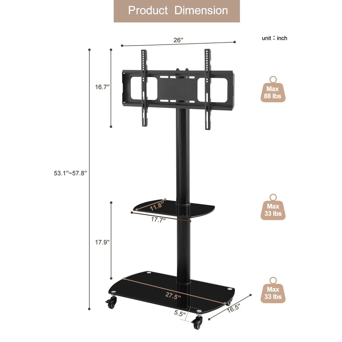 Height and Angle Adjustable Mobile TV Stand