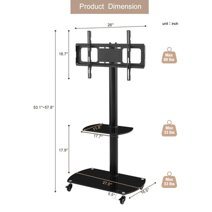 Height and Angle Adjustable Mobile TV Stand