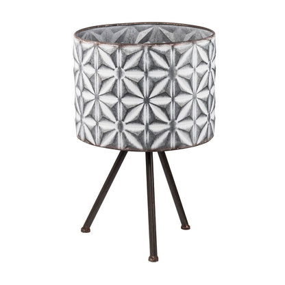 Metal planter stand with round galvanized farmhouse planter in gray, set of 2 on Tampa Home & Garden Store