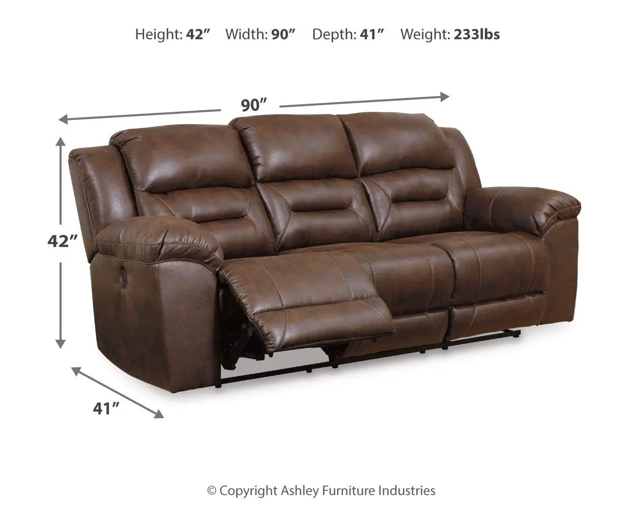 Stoneland Power Reclining Sofa by Unique Piece Furniture, brown leather, 3-seat on Tampa Home & Garden Store