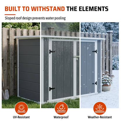 HouseOfZazla Horizontal Outdoor Storage Shed with ramp and hydraulic lid gray exterior collage on Tampa Home & Garden Store