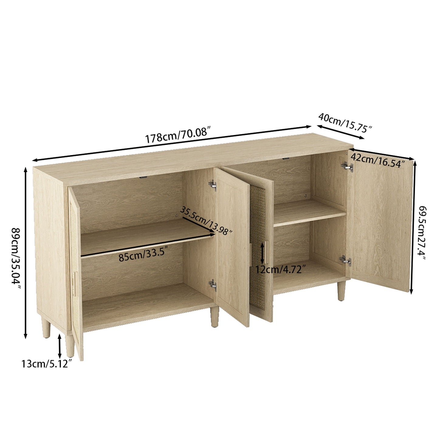 Buffet cabinet with adjustable shelves in light oak finish by HouseOfZazla sideboard on Tampa Home & Garden Store