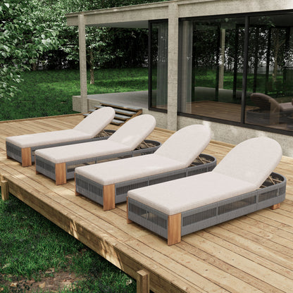 Acacia Wood Adjustable Lounge Chair Set of 4 Grey