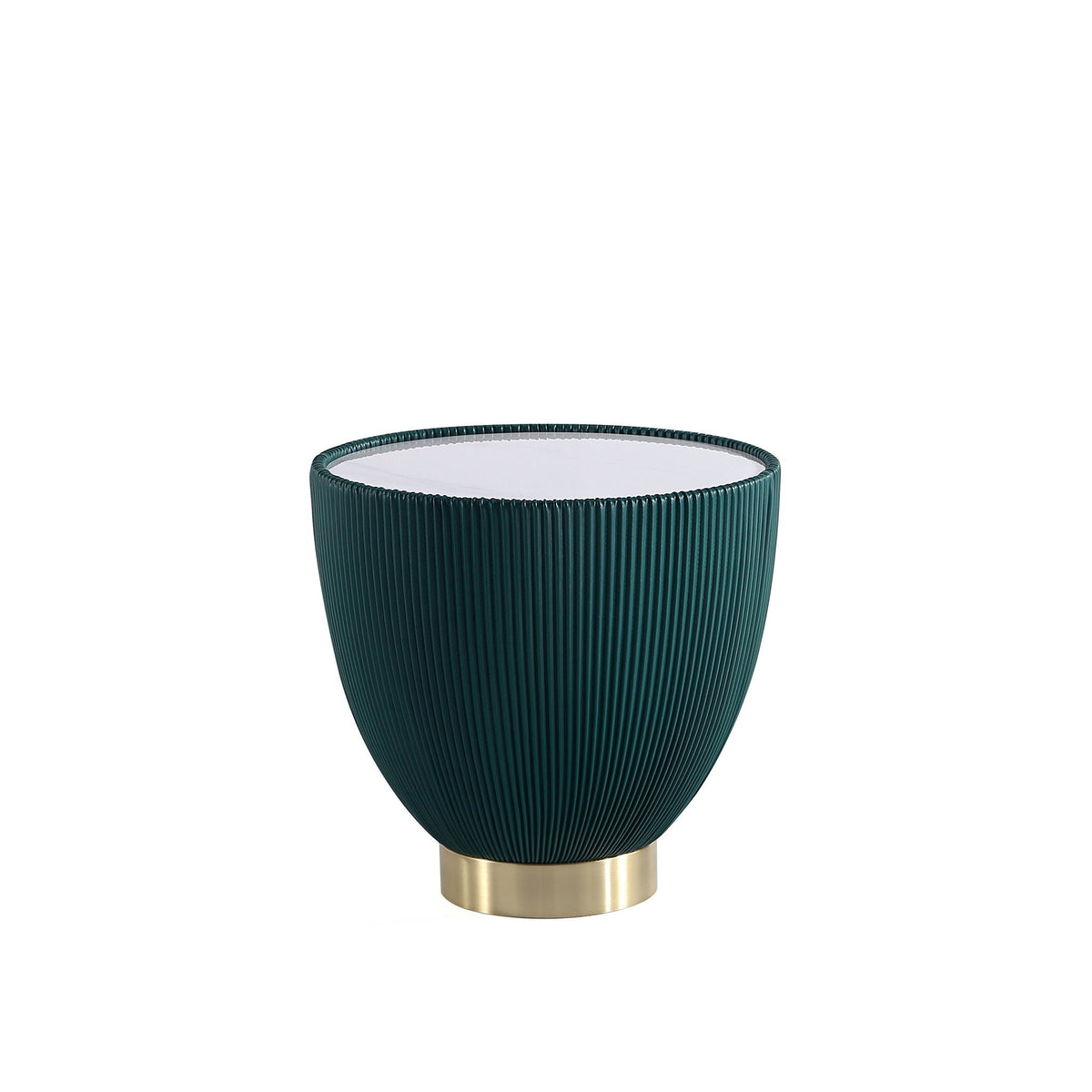 Upholstered End Table with Sintered Stone Top, teal ribbed base, brass pedestal by HouseOfZazla on Tampa Home & Garden Store