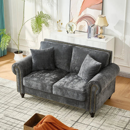 2 Seater Sofa With Rolled Arms in dark gray velvet, tufted upholstered couch by Unique Piece on Tampa Home & Garden Store