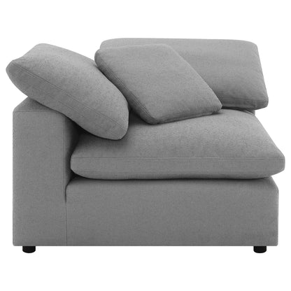 Segoura 5 Piece Upholstered Modular Sectional with Reclined Back Pillows in gray textured fabric on Tampa Home & Garden Store