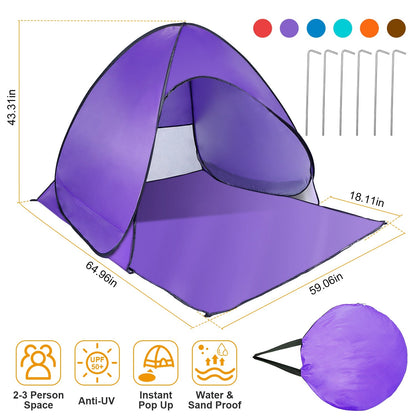 GemGear pop-up beach tent 2-3 person purple instant setup anti-UV UPF50+ waterproof canopy on Tampa Home & Garden Store