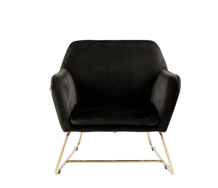 Keira Accent Chair with black velvet upholstery and gold metal base on Tampa Home & Garden Store