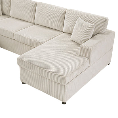 Oversized U-shaped beige sectional sofa with chaise and three throw pillows HouseOfZazla on Tampa Home & Garden Store