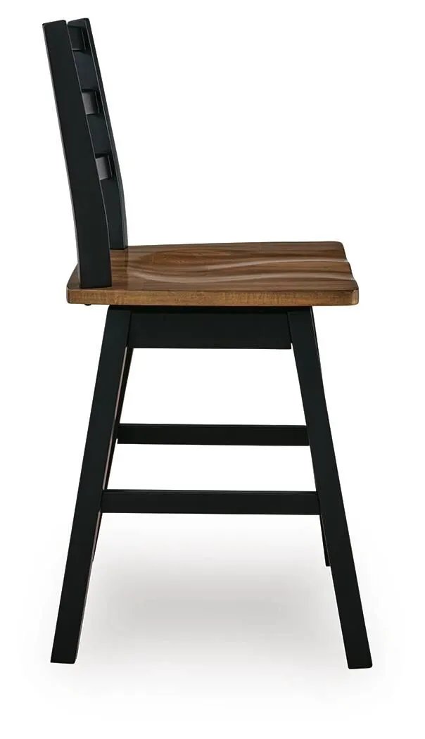 Wildenauer Swivel Stool set of 2 with natural wood seat and black metal frame on Tampa Home & Garden Store