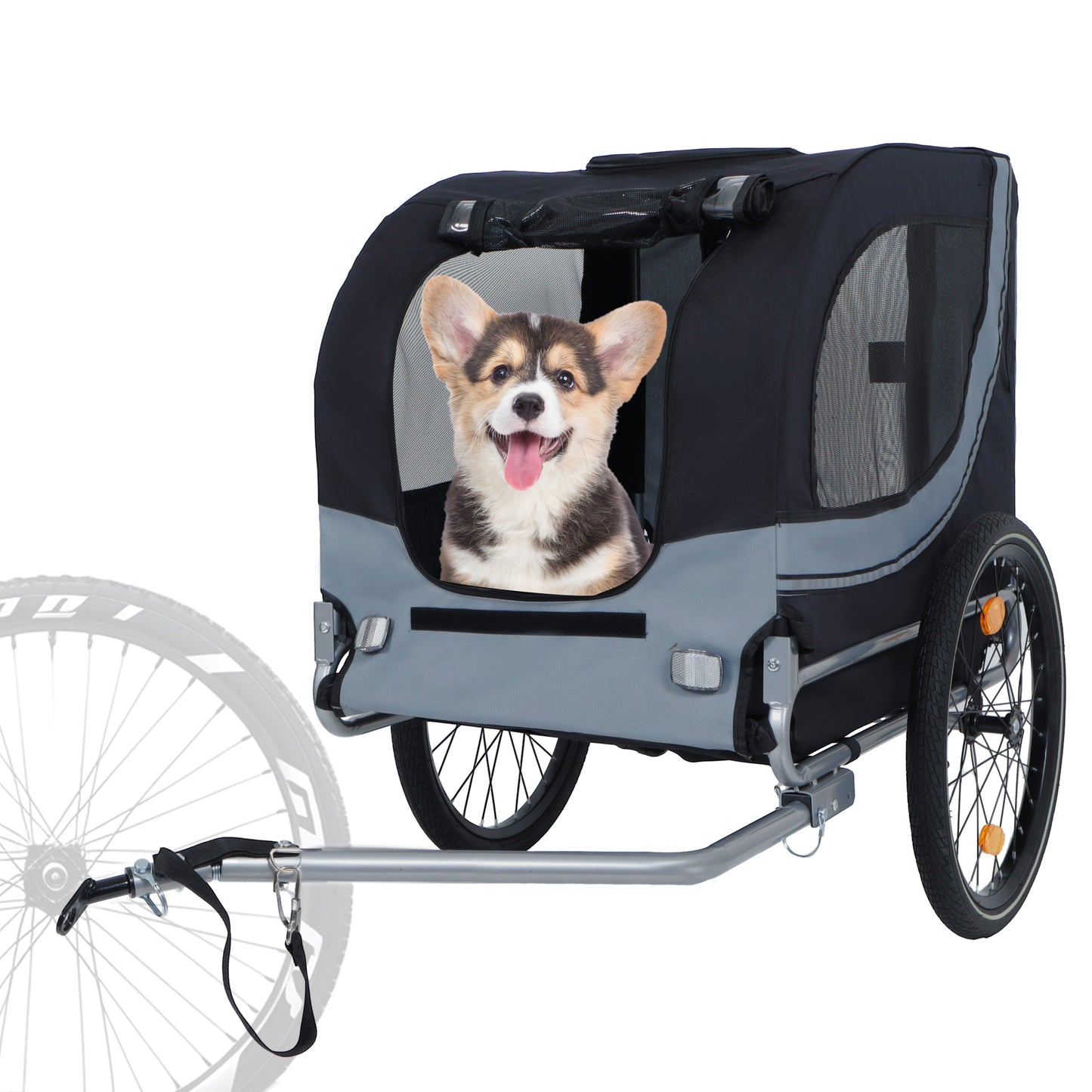 HouseOfZazla folding dog bike trailer, all-terrain, black-gray mesh panels, 66lb capacity on Tampa Home & Garden Store
