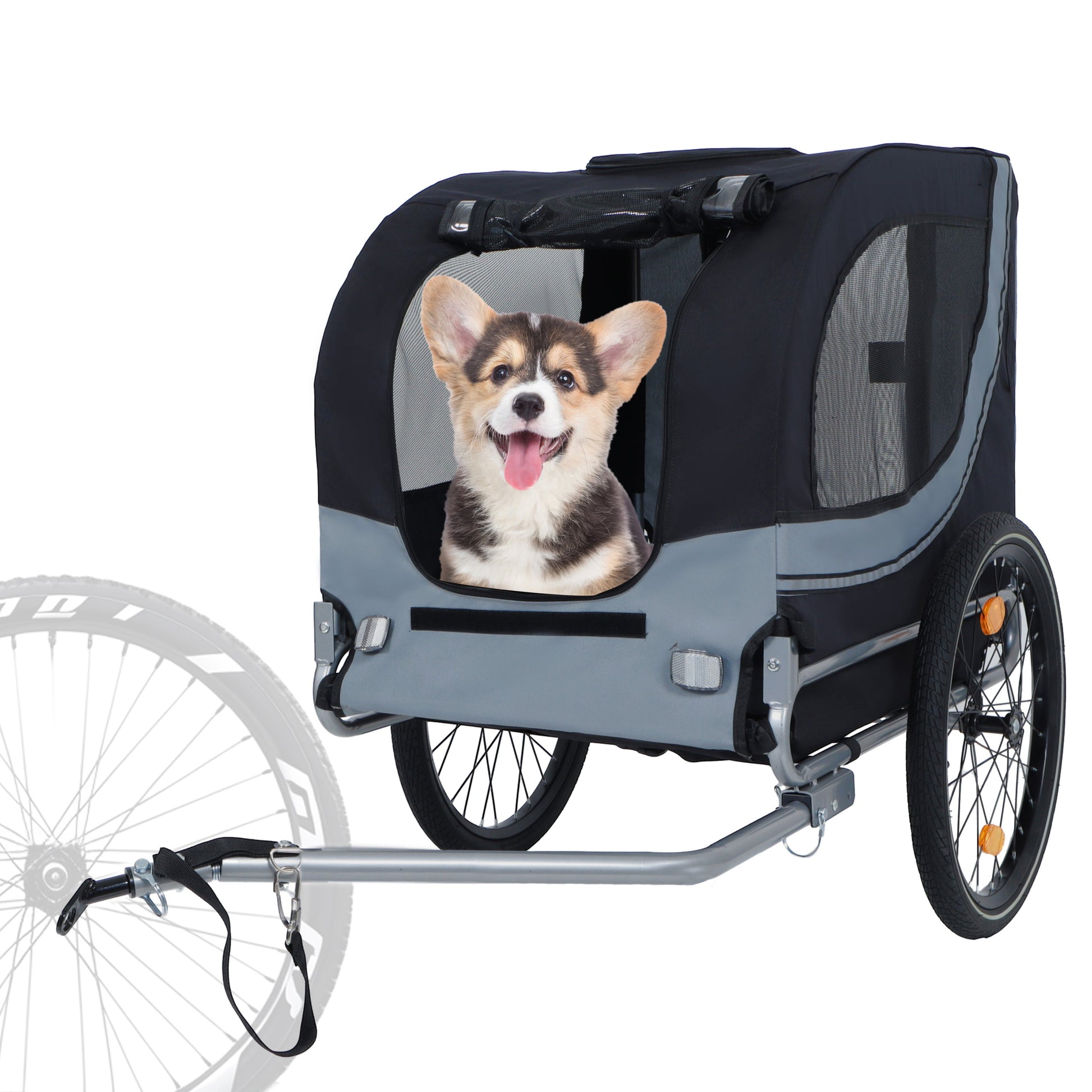HouseOfZazla folding dog bike trailer, all-terrain, black-gray mesh panels, 66lb capacity on Tampa Home & Garden Store