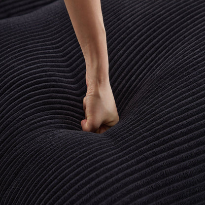 Modern deep seat sectional sofa with ottoman fabric close-up in dark charcoal corduroy on Tampa Home & Garden Store