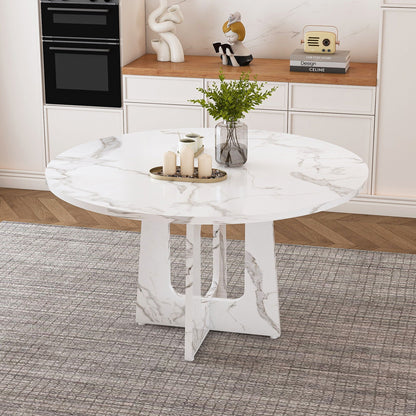 Round dining table for 4 in white marble finish with wood & iron base HouseOfZazla on Tampa Home & Garden Store