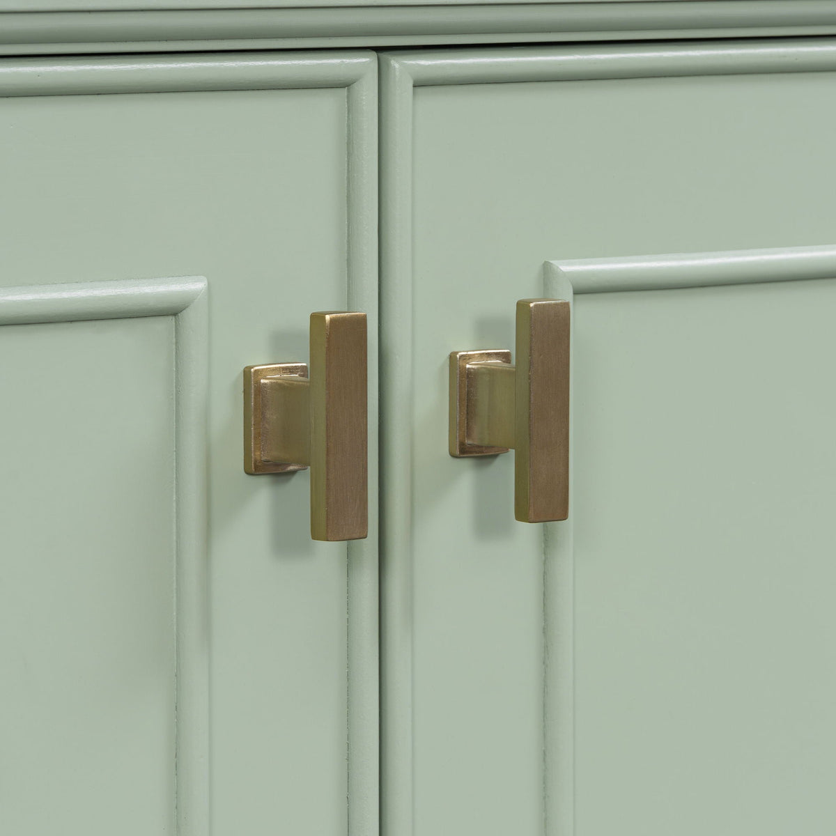 Freestanding vanity with drawer & soft-close doors by HouseOfZazla in green with brass pulls on Tampa Home & Garden Store